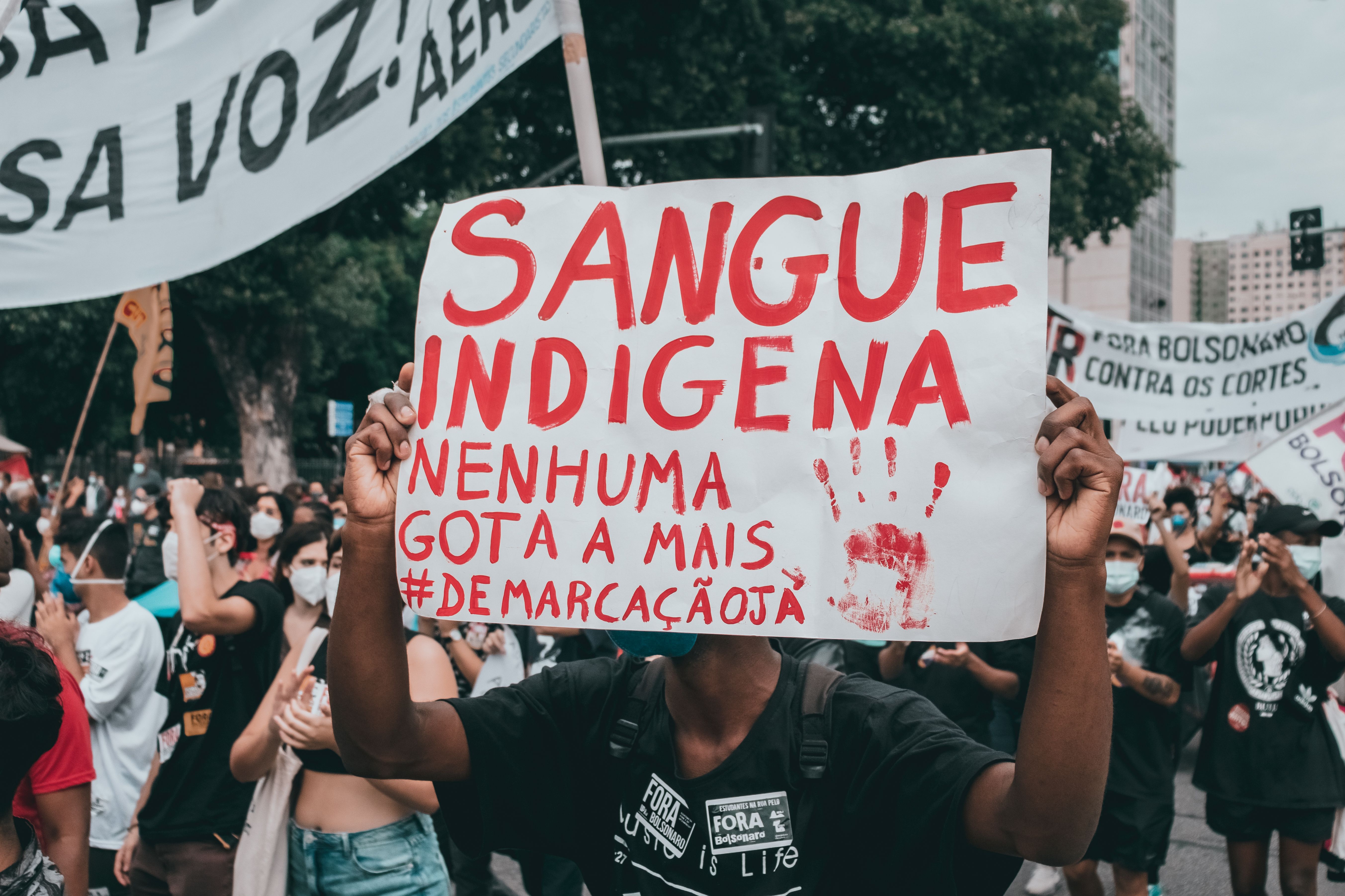 Indigenous rights protest in Rio de Janeiro demanding land demarcation